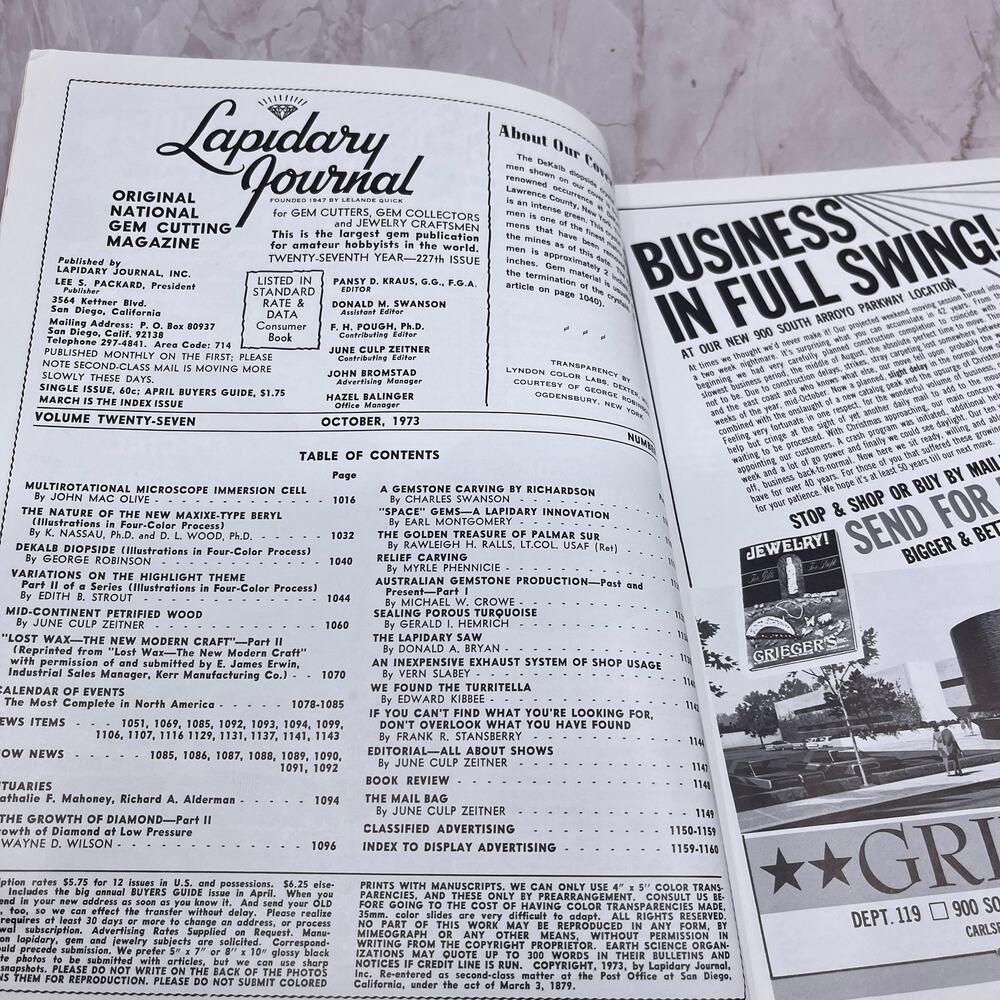 Dekalb Diopside St. Lawrence Co NY - Lapidary Journal Magazine - Oct 1973 M26 - Picture 2 of 2